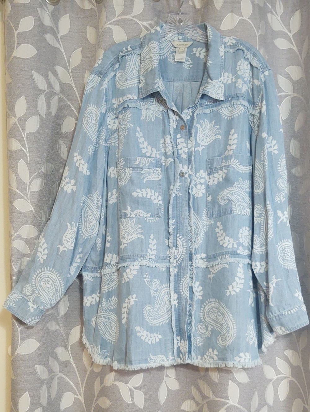 Multiples Light Blue Paisley Button-Up Shirt size 2X